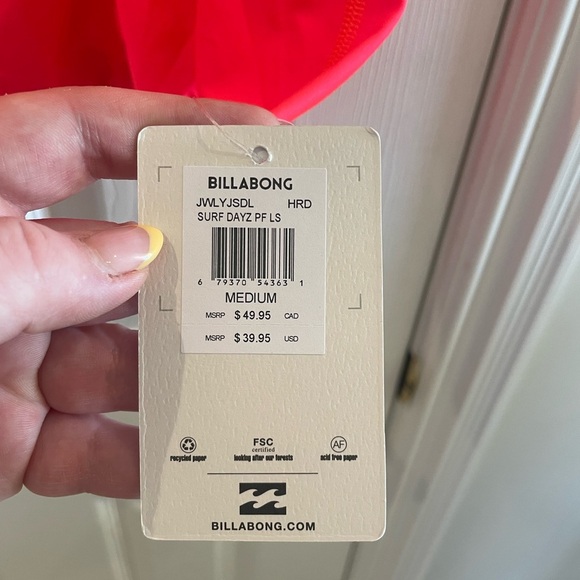 Long Sleeved bright coral pink Billabong Rashguard - Picture 3 of 6